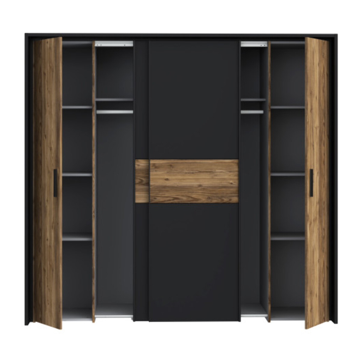 Armoire H209cm 2 portes coulissantes décor épicéa et noir mat - YAL