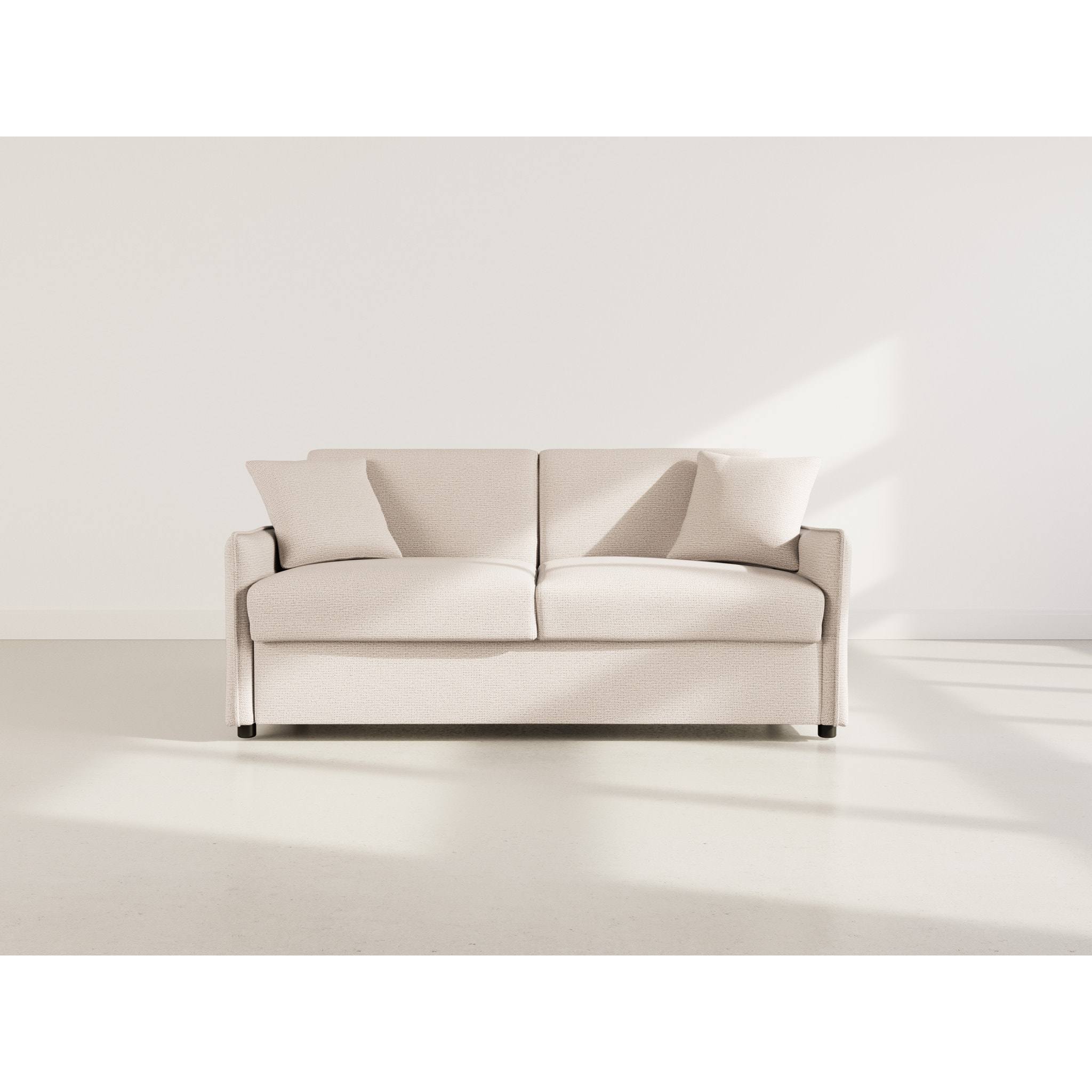 Adele - Canapé 3 places convertible express couchage quotidien 140 cm matelas 14 cm en tissu texturé - Beige