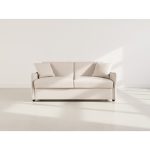 Adele - Canapé 3 places convertible express couchage quotidien 140 cm matelas 14 cm en tissu texturé - Beige