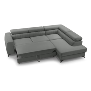 Aneta - canapé d'angle droit 5 places - convertible avec coffre et têtières - en velours - Gris