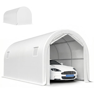 Carpa Garaje Portátil 3x6 m, Garaje Exterior para Coche Impermeable con Puerta Enrollable con Cremalleras y 4 Ventanas, Marco Metal Galvanizado, UPF 30+, Cobertizo de Almacenamiento, Blanco