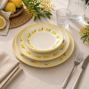 Lot de 6 assiettes à desert 20cm en grès jaune et blanc à motif citron CITRON