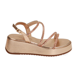 Sandali rosa oro,zeppa 5,5 cm