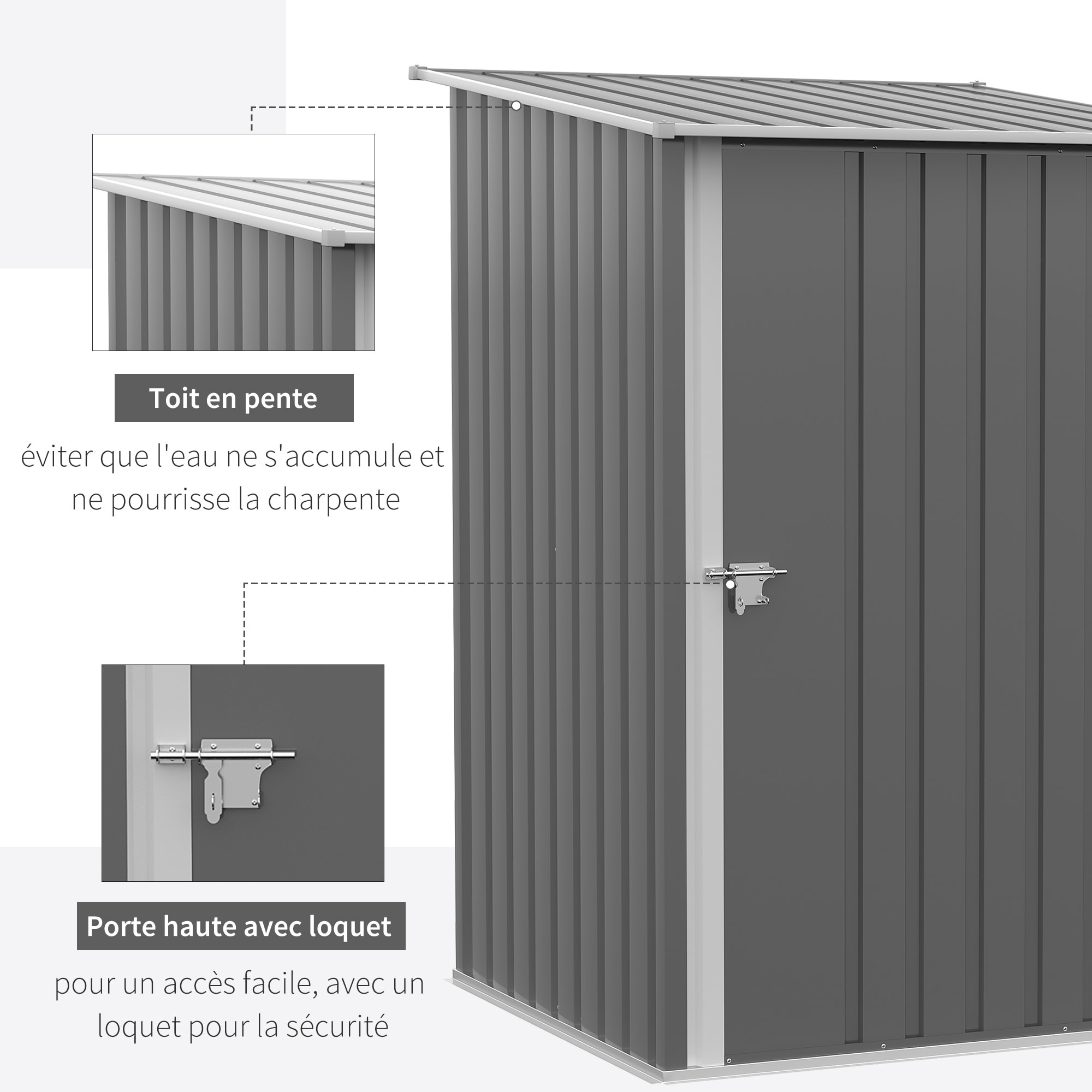 Abri de jardin - remise pour outils - cabanon porte verrouillable - dim. 1L x 1,03l x 1,6H m - tôle d'acier ondulée gris