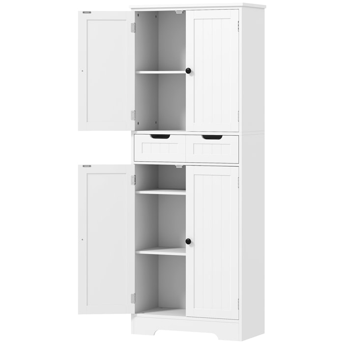 Meuble haut salle de bain 4 portes 3 étagères tiroir dim. 60 x 30 x 160 cm blanc