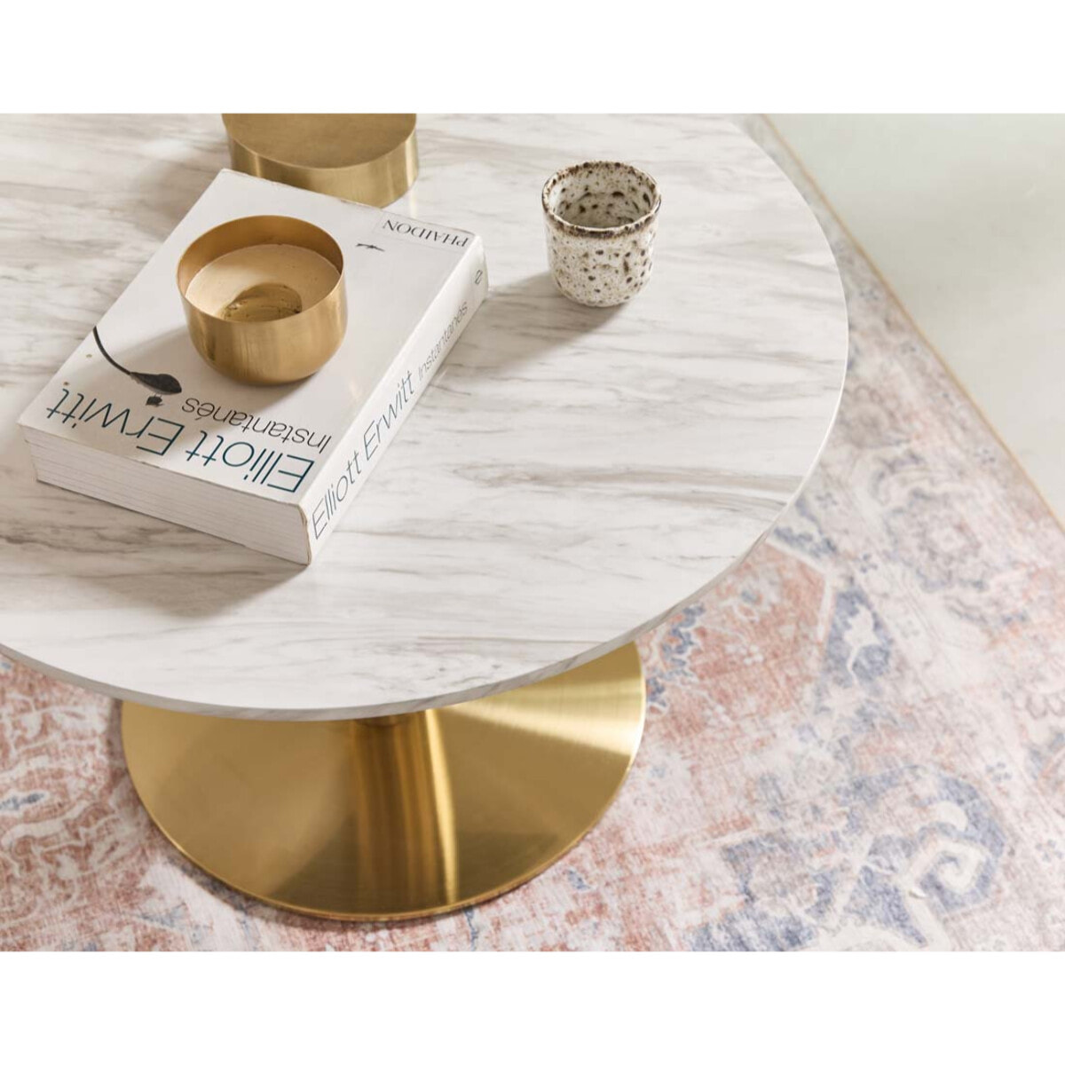 Valverde - table basse ronde - effet marbre - doré - 70 cm - Blanc / Doré