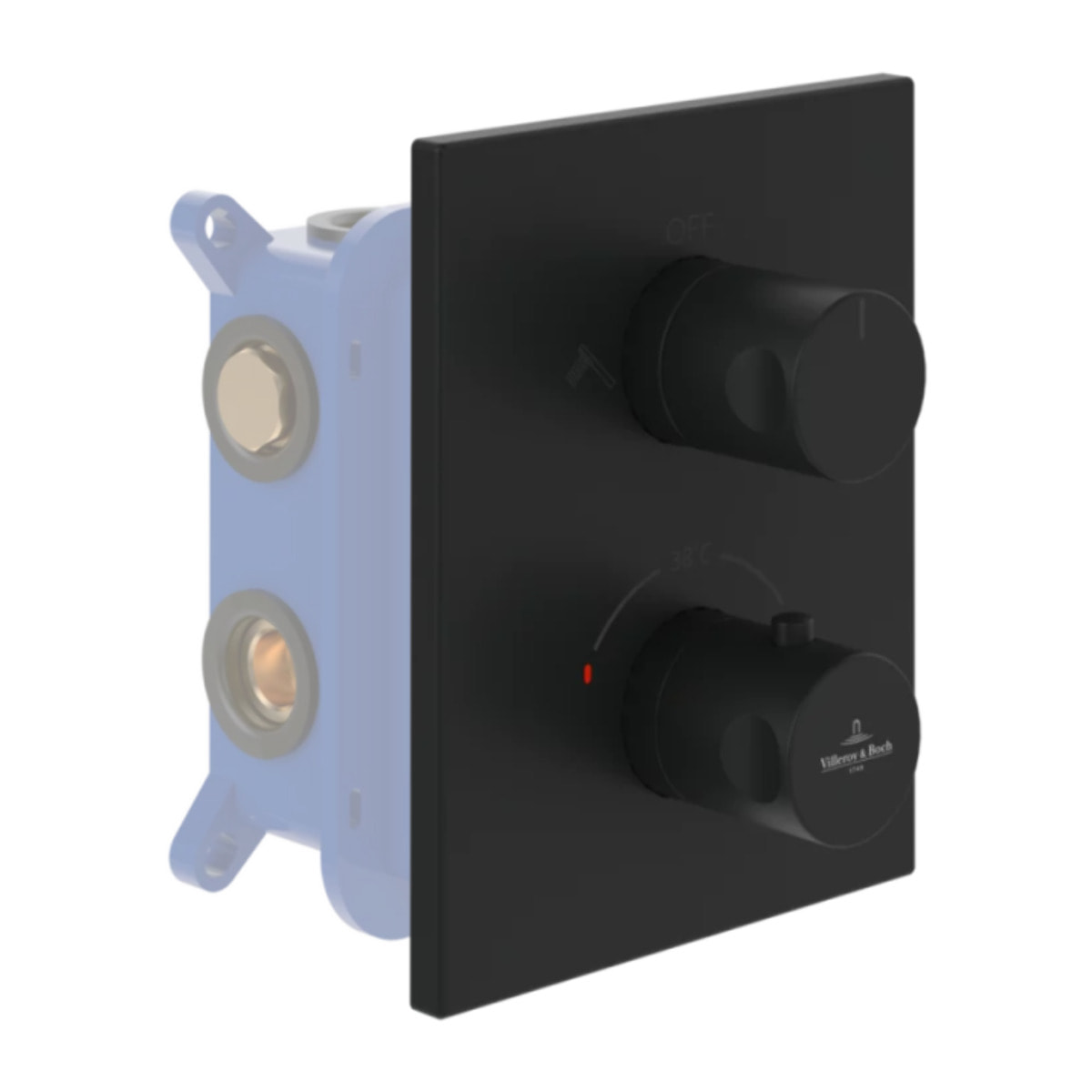 Façade thermostatique 2 voies Universal rectangle Noir mat + corps encastré