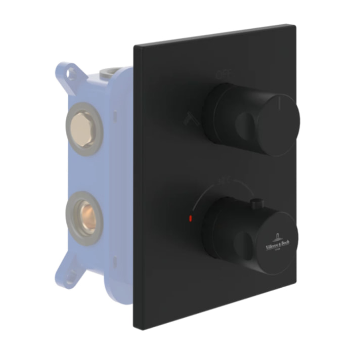 Façade thermostatique 2 voies Universal rectangle Noir mat + corps encastré