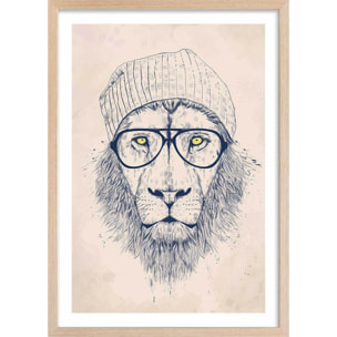 Affiche enfant lion  Affiche + cadre en bois - Chêne