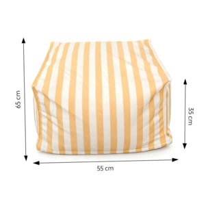 BOLOGNE Pouf d’extérieur rayé jaune déperlant et - 55x65x35 cm