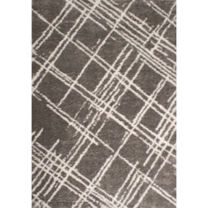 Oslo - tapis de salon moderne à poils longs avec motifs linéaires gris