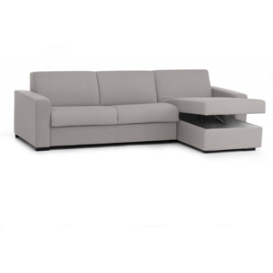 Divano Letto Alicya, Divano ad angolo, 100% Made in Italy, Sofà con apertura girevole, con Penisola contenitore reversibile, con Braccioli standard, Cm 280x95h90, Grigio