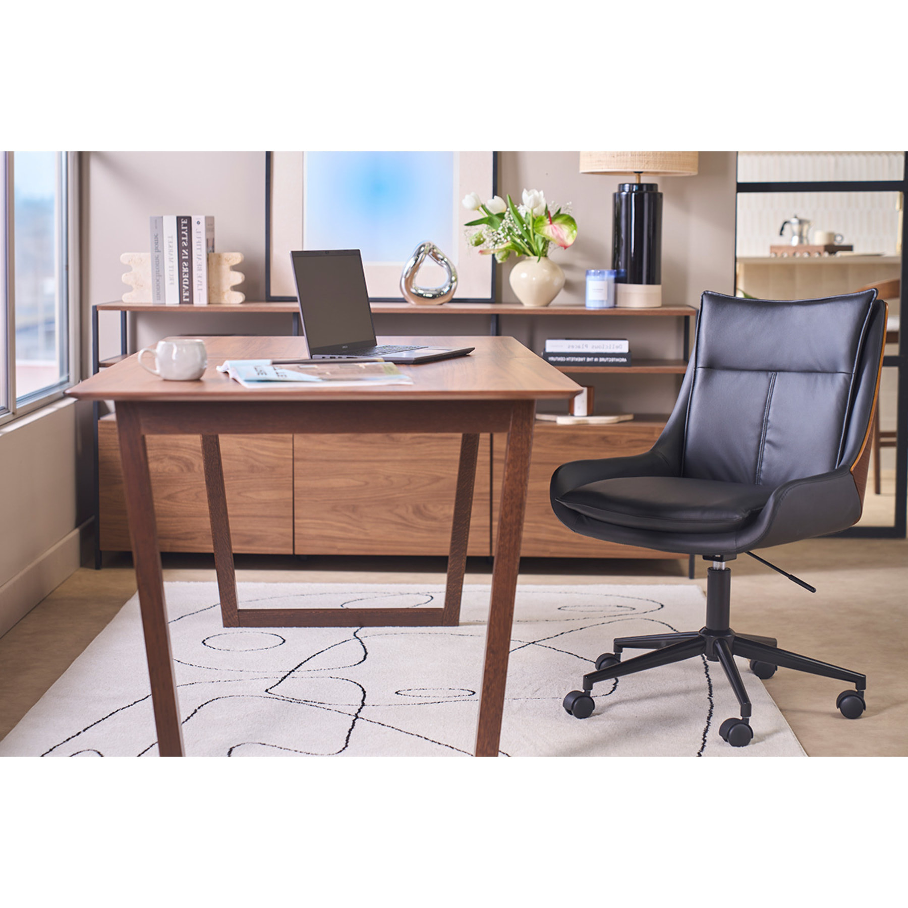 Chaise de bureau à roulettes en tissu effet velours texturé beige et métal chromé BLAISE