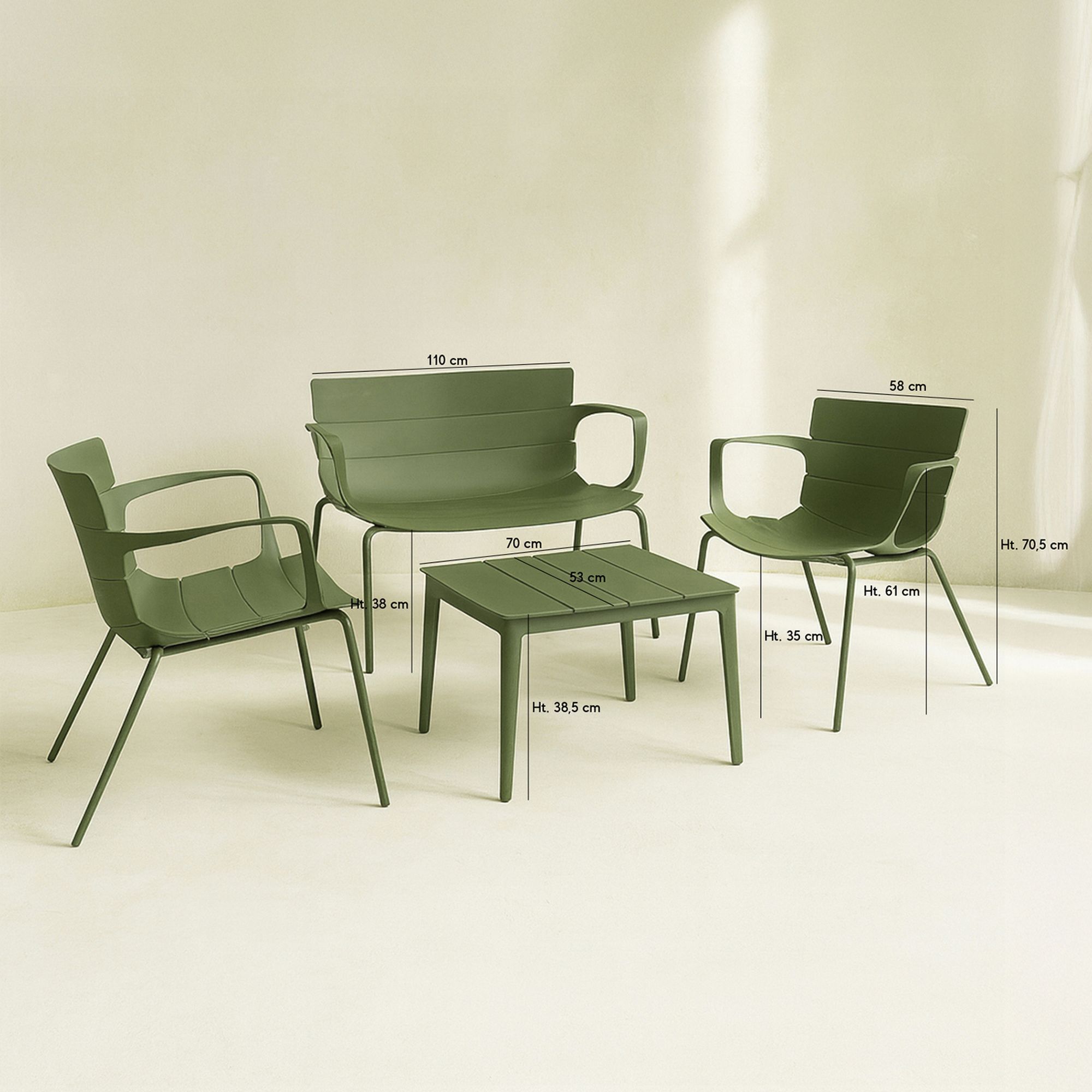 Salon de jardin 4 places en polypropylène vert MONTAUK