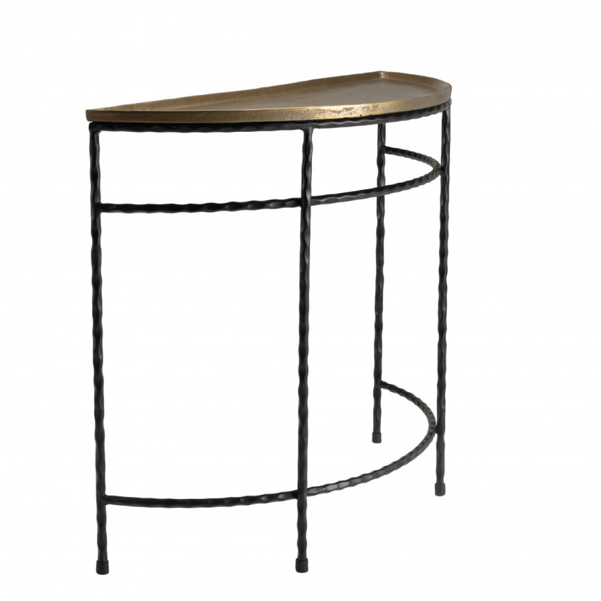 JONAS - Console demi-lune 90x36cm alu doré pieds métal noirs torsadés