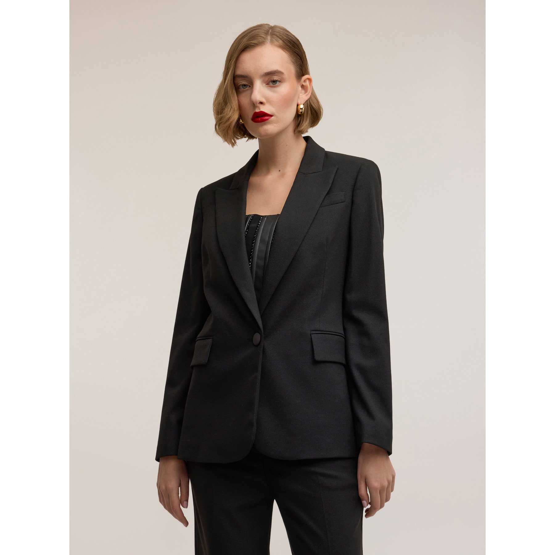 Motivi - Blazer estructurado mezcla lurex Smart Couture - Negro