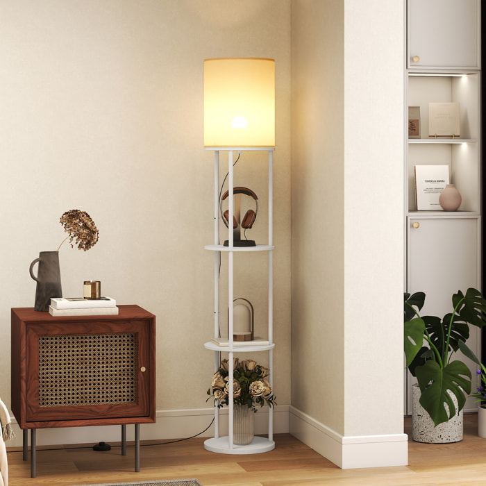Lámpara de Pie con Estantes, Lámpara con 3 Temperaturas de Color, Control Remoto, Bombilla E27, para Salón, Dormitorio, Oficina, Blanco