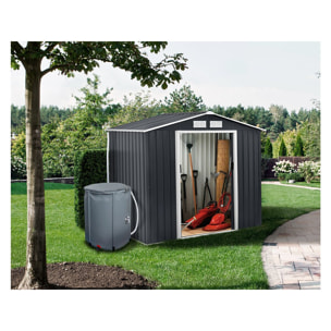 Abri de jardin métal - "Vegas" - 5.29 m² avec gouttière et récupérateur d'eau - Gris