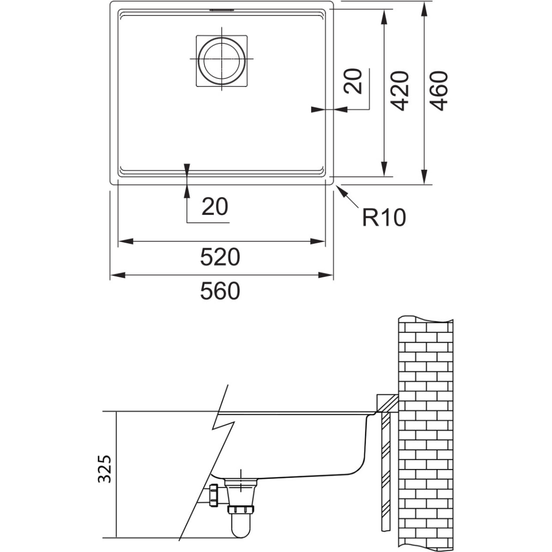 Evier sous plan Kubus 2 KNG 110-52 Fragranit+ Onyx (125.0512.504)