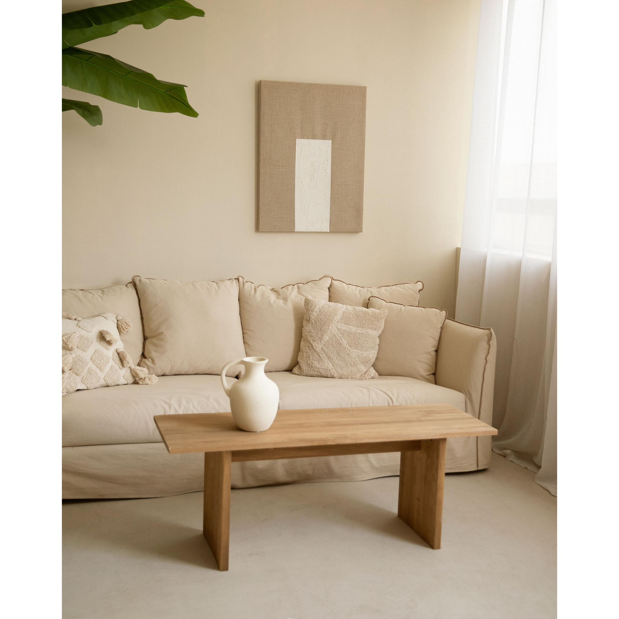 Cuadro beige y blanco decorativo sobre lino con bastidor de madera pintado artesanalmente con pintura al óleo en varias medidas