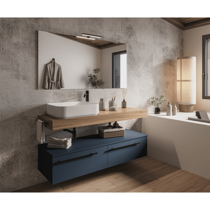 MOBILE DA BAGNO RIFLESSO 140 PORO NOCE E BLU OCEANO - 8 PEZZI