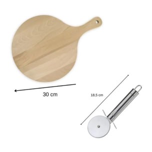 6 planches à pizza 30 cm en bois et roulette Fackelmann Boissellerie