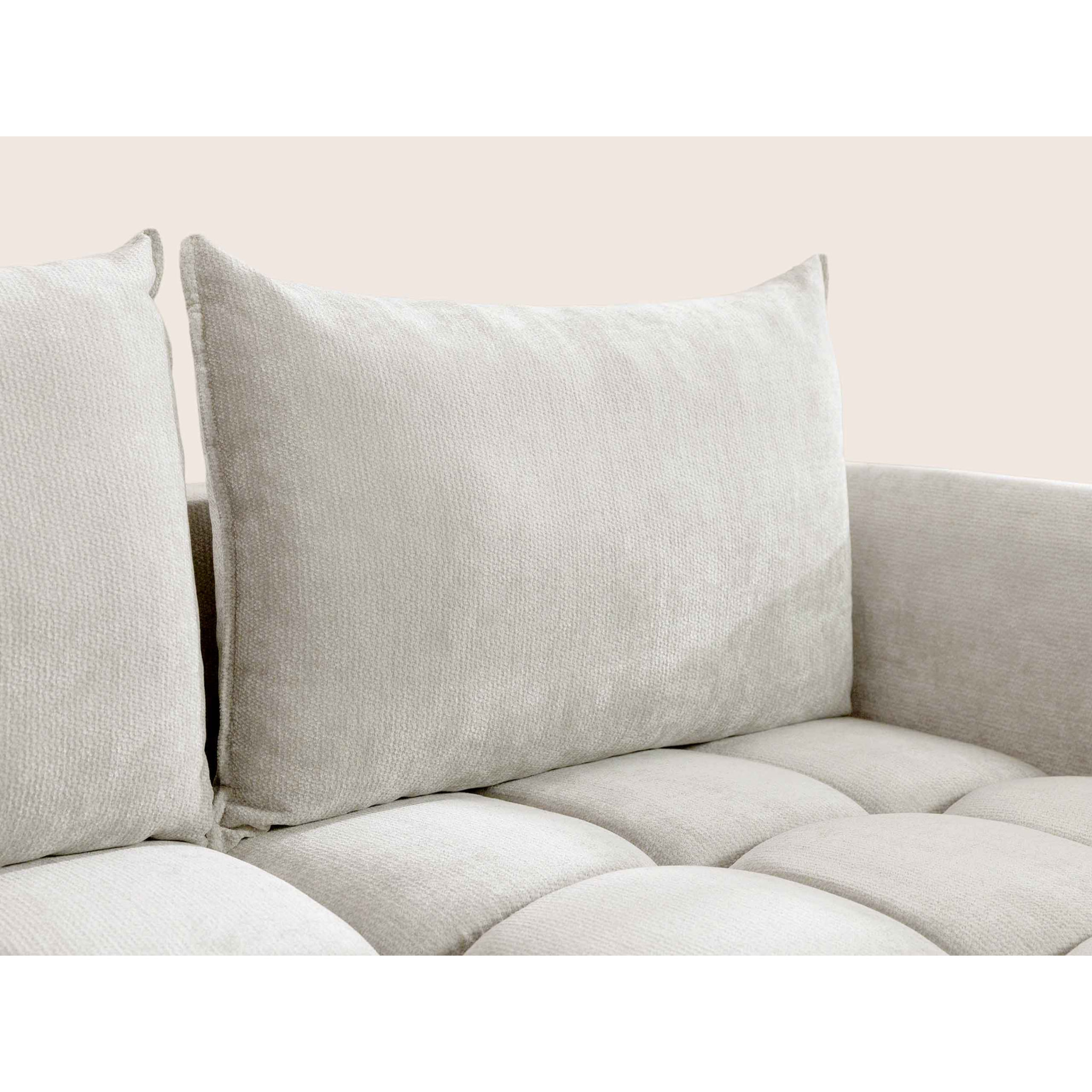 Ambroise - Canapé d'angle droit 4 places convertible avec coffre en velours texturé - Beige