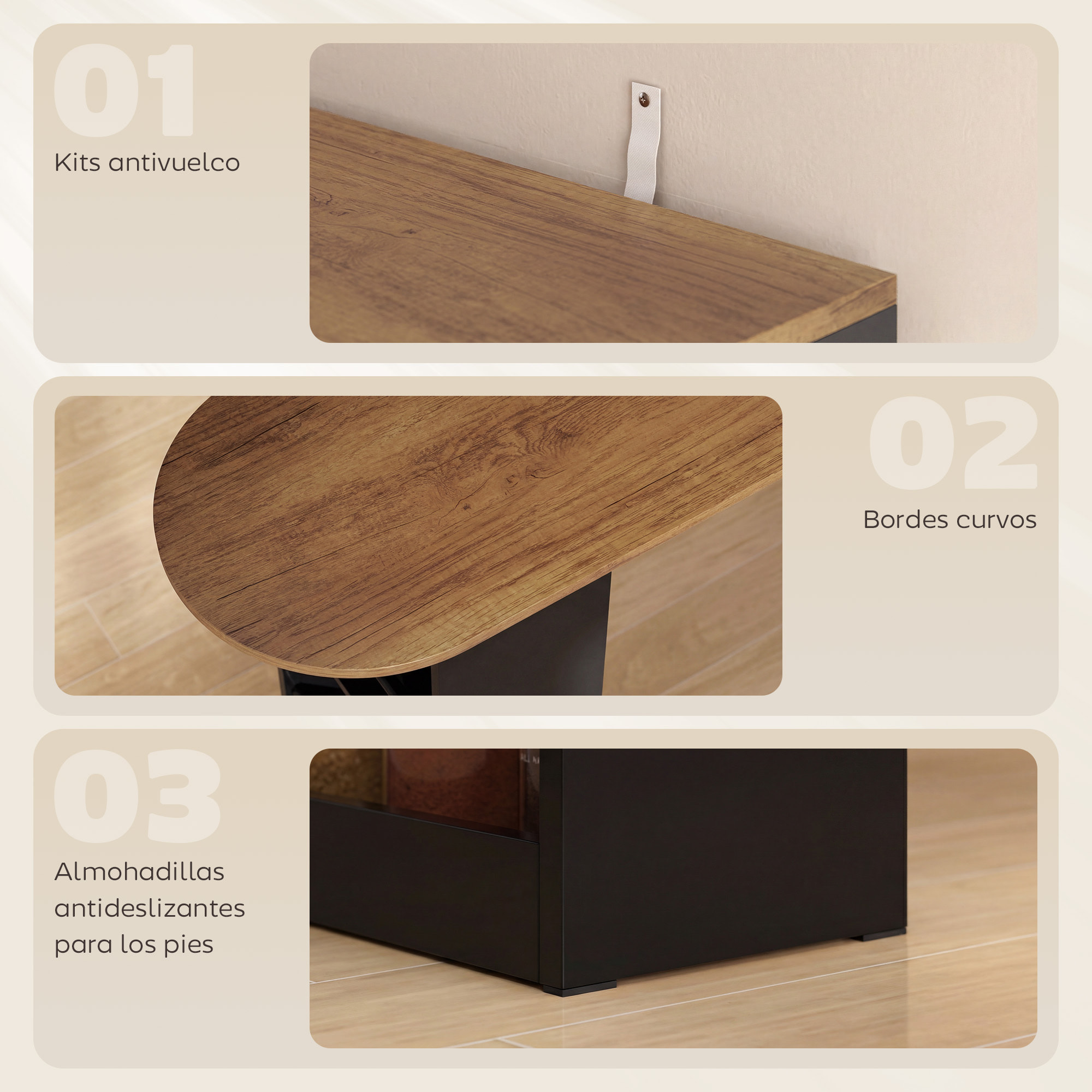 Mesa de Bar Extensible y Giratoria 90°, Mesa Alta Cocina con Estantes Abiertos y 2 Puertas de Vidrio para Comedor, 150x80x105,5 cm, Negro y Natural