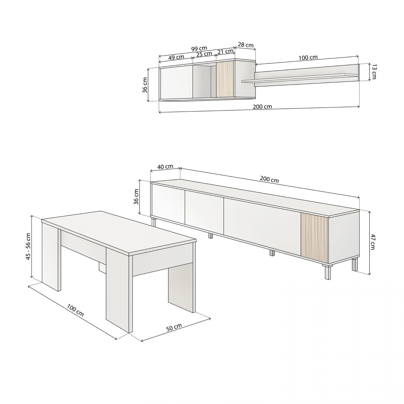 Pack salón con mesa de centro Nitza Plus V2 Blanco Artik (Blanco Mate) - Natur