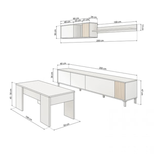 Pack salón con mesa de centro Nitza Plus V2 Blanco Artik (Blanco Mate) - Natur