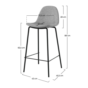 Lot de 2 chaises pour îlot central en tissu gris clair 65,5 cm - Henrik