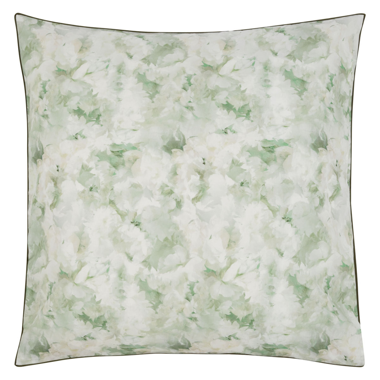 Taie d'oreiller imprimée en percale de coton, FLEURS DE JOUR CELADON, Vert