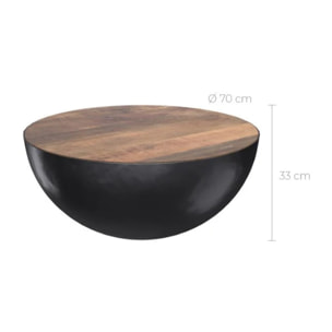 Table basse ronde en bois massif et métal D70 cm - Tajy