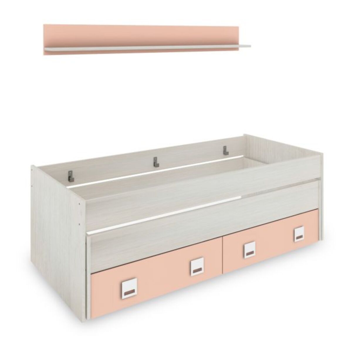 Cama doble juvenil con estante Kenia Blanco Alpes - Rosa
