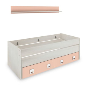 Cama doble juvenil con estante Kenia Blanco Alpes - Rosa