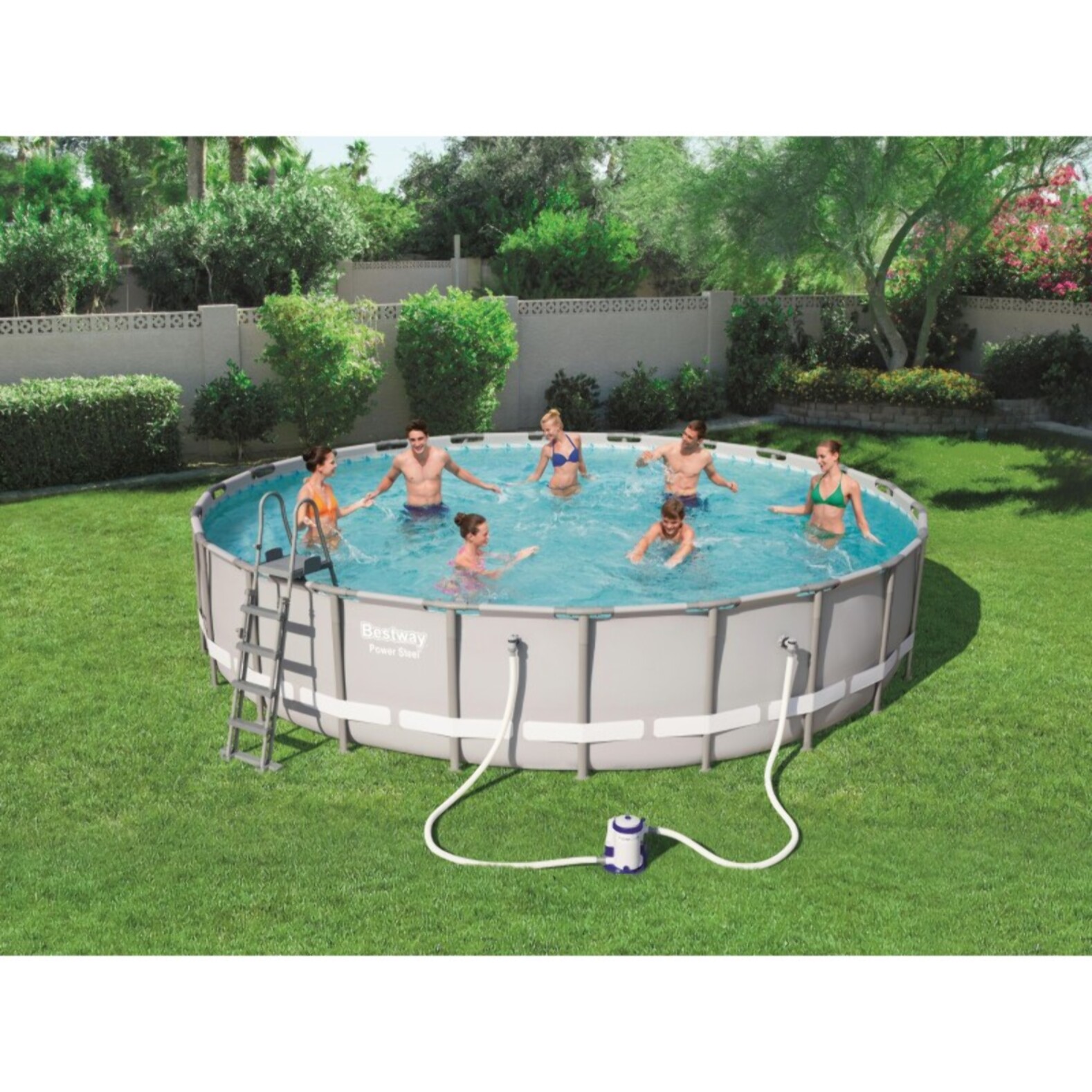 Bestway Piscine hors sol tubulaire ronde Bestway Power Steel 671 x 132 cm gris clair