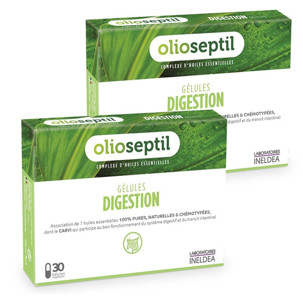 OLIOSEPTIL® - Digestion - Complexe d'huiles essentielles pures - Gélules végétales L-Vcaps® - Dès 15 Ans - Participe au bon fonctionnement du système digestif - Lot de 2 produits