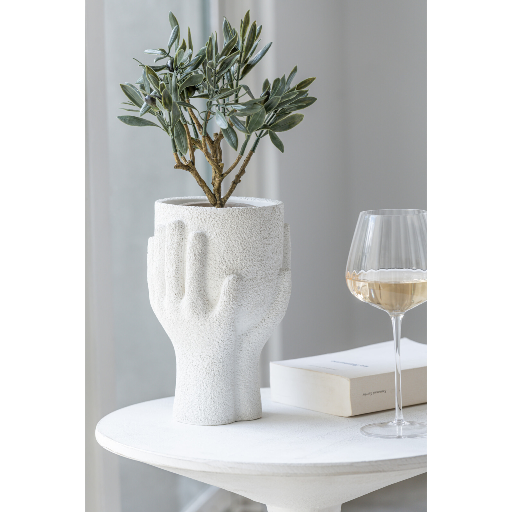 J-Line pot de fleurs Mains - ciment - blanc - small