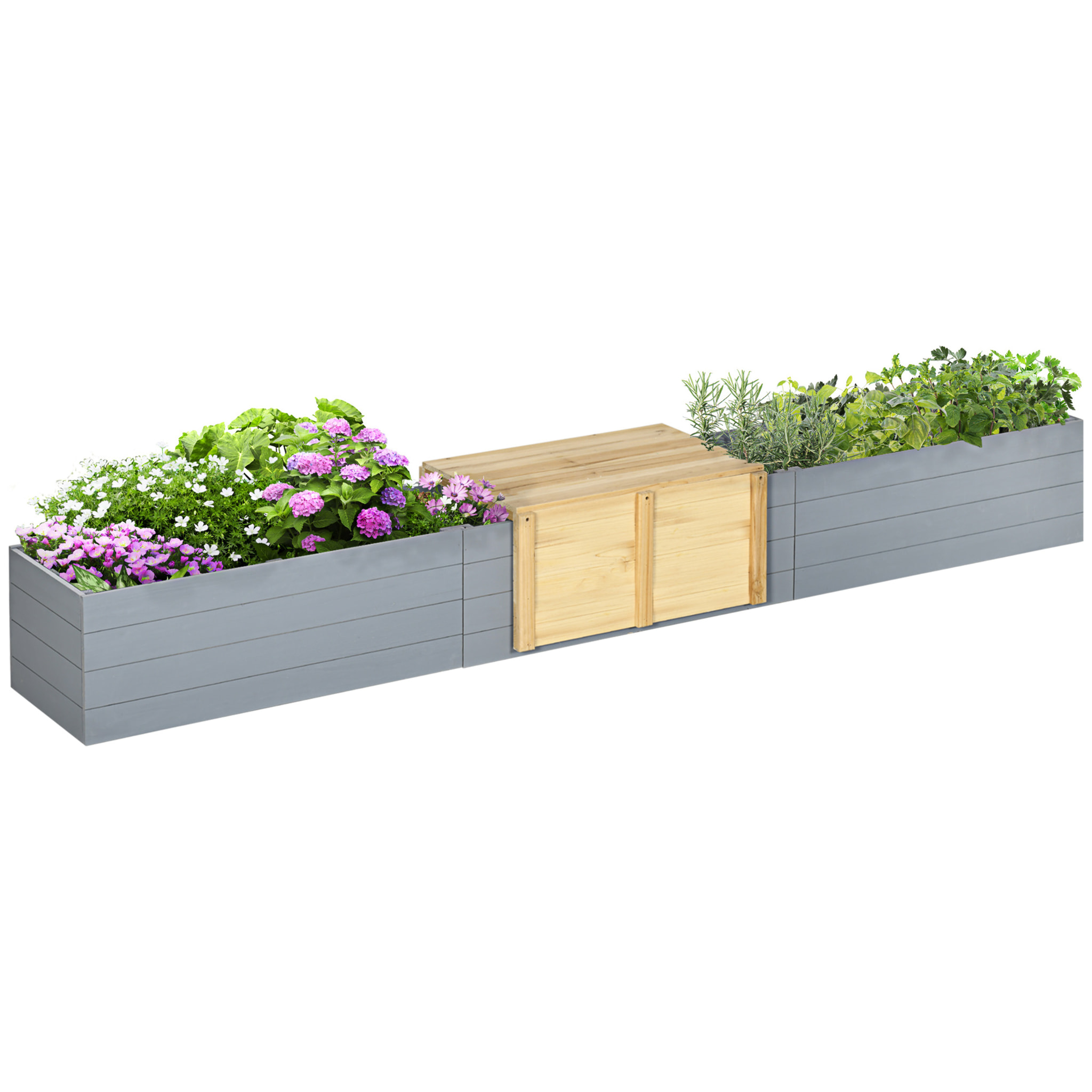 Banc de jardin jardinière 2 en 1 - banc amovible - dim. 240L x 42l x 32H cm - bois sapin pré-huilé gris