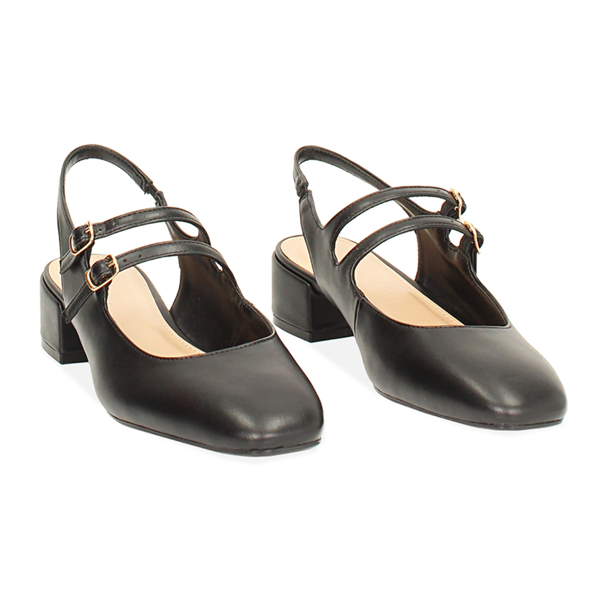 Décolleté slingback donna nere con punta arrotondata, tacco 4 cm