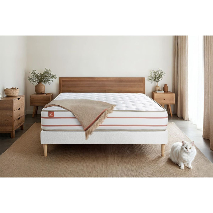 Ensemble - Matelas Mémoire de forme 24cm d'épaisseur - 3 zones de confort - Confort très ferme - Sommier tapissier en kit - 1 place
