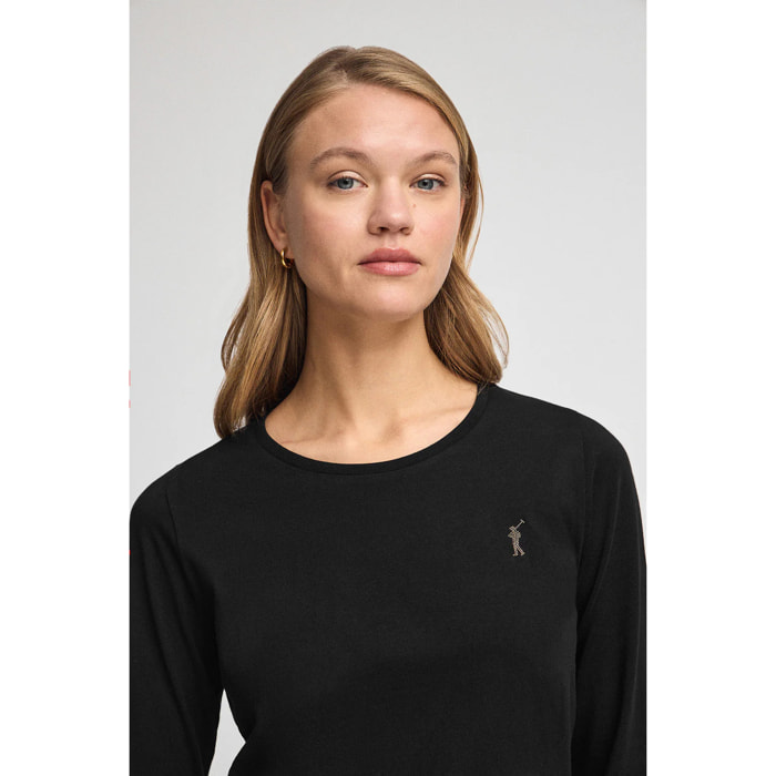 Camiseta negra de manga larga y cuello redondo con logo Rigby Go Gold