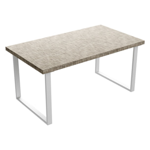 Tavolo da pranzo in legno e metallo con piedi squared bianchi 220x100 cm Grigio Testurizzato