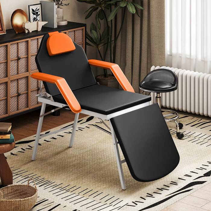 Camilla Masaje Plegable Portátil Camilla Estética Profesional de 3 Zonas con Respaldo Soporte para Piernas Ajustables Reposacabezas Extraíble Reposabrazos Acolchados para Spa 182x82 cm Naranja