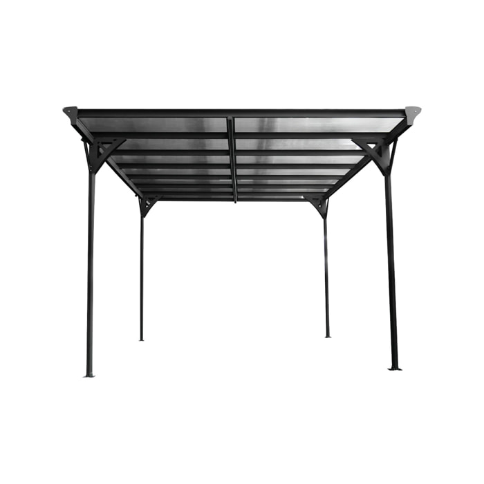 Carport aluminium. polycarbonate et acier inoxydable 15m² anthracite - 1 voiture max. - Le Born