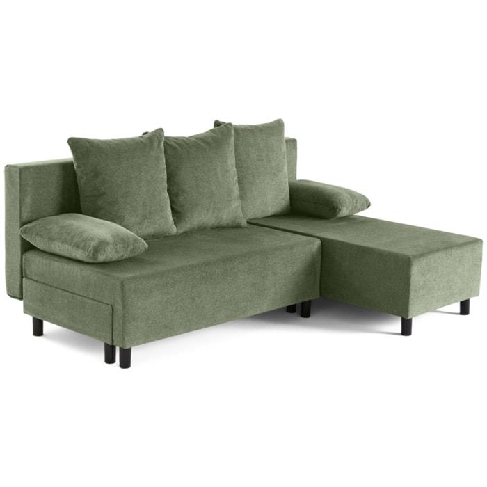 Gloria - canapé d'angle réversible 4 places convertible avec coffre en tissu texturé - Vert