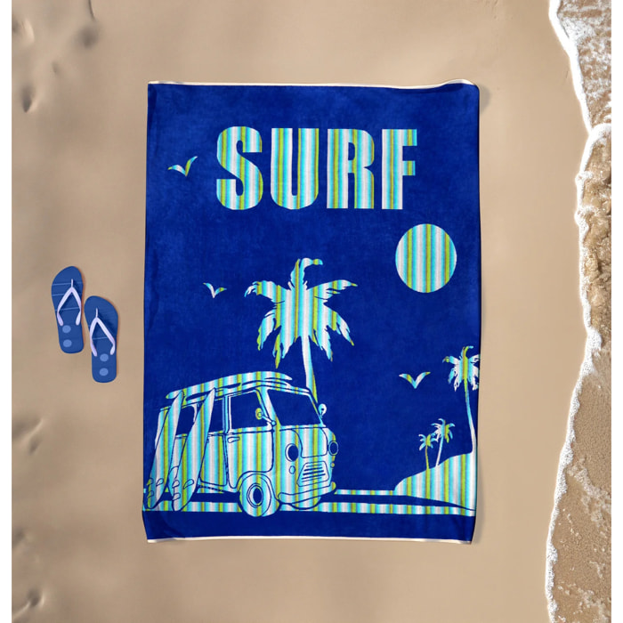 Serviette de plage XL éponge velours Jacquard Bleu 140x180 400g/m² - Nyaralas
