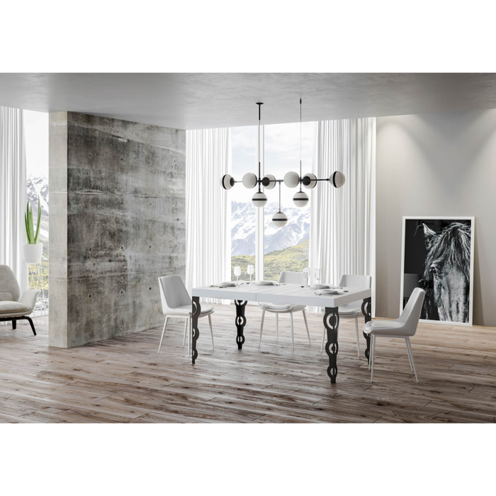 Tavolo allungabile 90x200/460 cm Karamay bianco frassino telaio Antracite