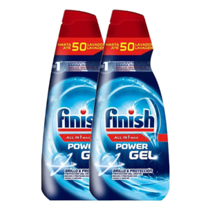 Finish All in 1 Max Brillo y protección Gel Lavavajillas 100 lavados (2x50 dosis)