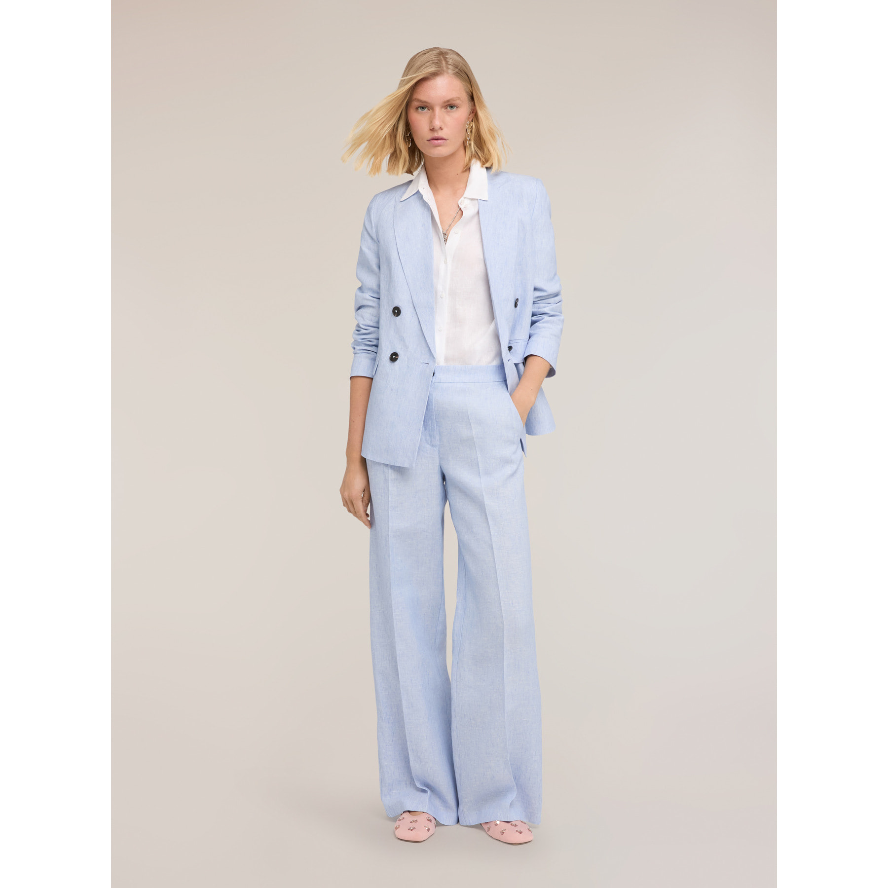 Motivi - Blazer cruzado de lino - Light - blue